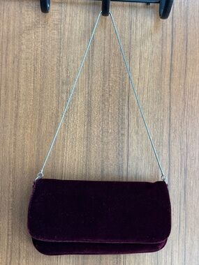 Accessorize Burgundy Velvet Evening Clutch Mini Shoulder Bag